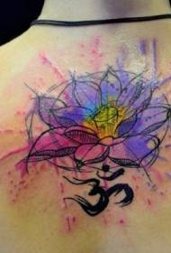 rygg akvarell lotus med karaktertatoveringsmønster