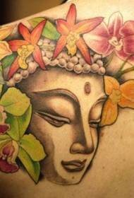 Back Buddha Image with Colored Flower Tattoo Pattern