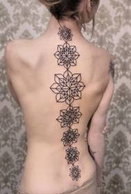 девојка натраг Црна једноставна, разнолики геометријски цветни узорак тетоважа