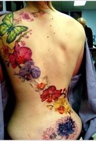 mozas de volta fermoso fermoso patrón de tatuaxe de orquídea