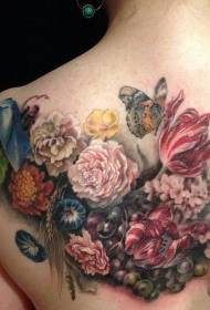 powrót ładny kolorowy kwiat motyl tatuaż wzór