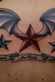 Back Stars and Bat Wings Tattoo Pattern