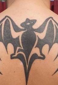 back tribal style black bat-shaped tattoo pattern