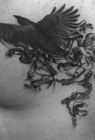 patrón de tatuaxe de corvo misterioso de volta negra