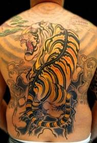 中国风的满背大老虎彩色纹身图案