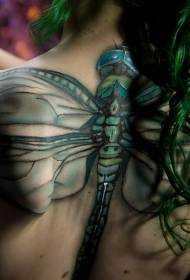 tillbaka vackert turkos trollslända tatuering mönster