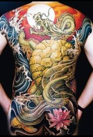 back Japanese-style gold dragon and lotus Tattoo pattern