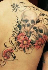 two sly and flower tattoo designs in back style