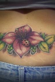 flores de cor cintura e tatuaxe de escaravello