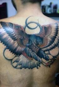 back cartoon style painted flying eagle tattoo pattern
