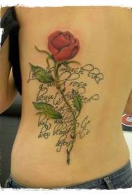 back commemorative rose and letter tattoo pattern