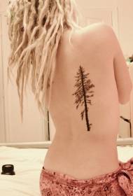 girl's back simple spruce tree tattoo pattern