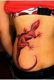 back watercolor style red gecko tattoo pattern