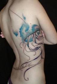 costilla lateral acuarelas fermosas patrón de tatuaxe de medusas pintadas