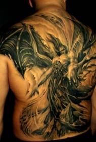 back terrible demon with huge wings tattoo pattern