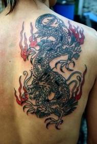 terug Chinese stijl draak vlam tattoo patroon