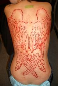 girl back cut big wings tattoo pattern
