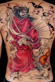 Back Great Chinese Samurai Red Cape Tattoo Pattern 75493 - رجوع تنين الذهب على الطريقة اليابانية ونمط وشم اللوتس