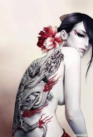 varázslatos bájos női hátsó tűz sárkány tetoválás képe