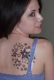 dorso femminile Un gruppo di stelle nero modello tatuaggio