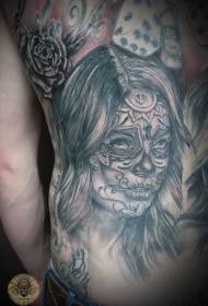 back black gray death girl tattoo pattern