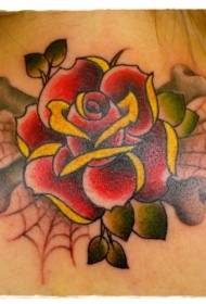 back old school color big rose tattoo pattern