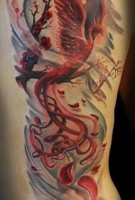 back red phoenix with flower tattoo pattern