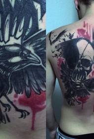 Model de tatuaj de culoare sângeroasă și raven