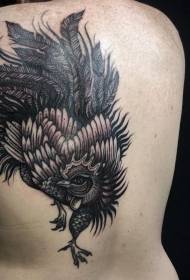 back delicate black cock tattoo pattern