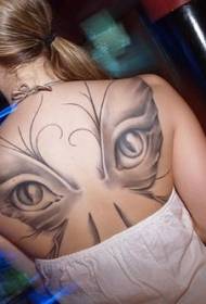 back butterfly wings and eye tattoo pattern