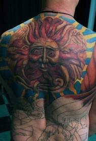 Back original tribal style colored big sun tattoo pattern