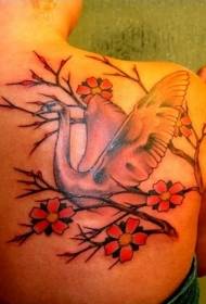 back white swan and pink flower tattoo pattern