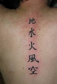 背部中国风汉字黑色纹身图案