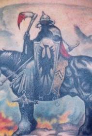 patrón de tatuaje de espalda caballo y guerrero llama