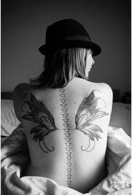 girls back butterfly wings and stars tattoo pattern