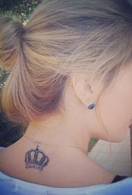 girl's back gray crown tattoo pattern