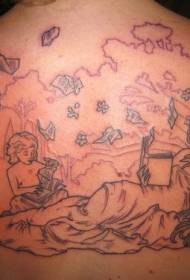 назад жінка її дитина читає візерунок книги татуювання