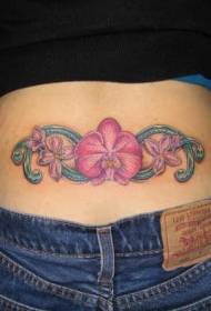 女孩腰部好看的顏色蘭花紋身圖案