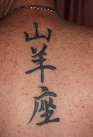 back Chinese kanji black tattoo pattern