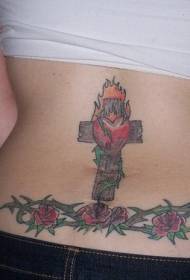 Намунаи tattoo Cross and Rose San Heart