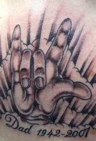 stražnji dlan s uzorkom tetovaže engleskog abecede