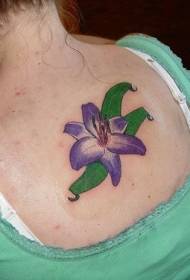girl back purple lily tattoo pattern