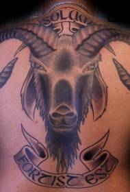 back huge sheep Head with letter tattoo pattern