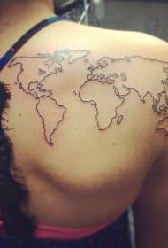 back world map black line outline tattoo pattern