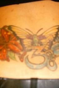 waist butterfly and flower color tattoo pattern