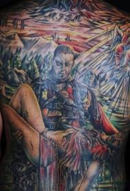 Back hero saved monster girl color tattoo pattern