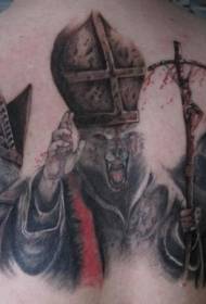 πίσω πολύχρωμο μυστήριο θρησκευτικό μοτίβο τατουάζ λυκάνθρωπος