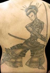 Black Woman Warrior Back Tattoo Pattern