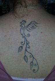 rygg svart vinstock kombination fågel tatuering mönster