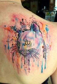 back girl watercolor style cat tattoo pattern